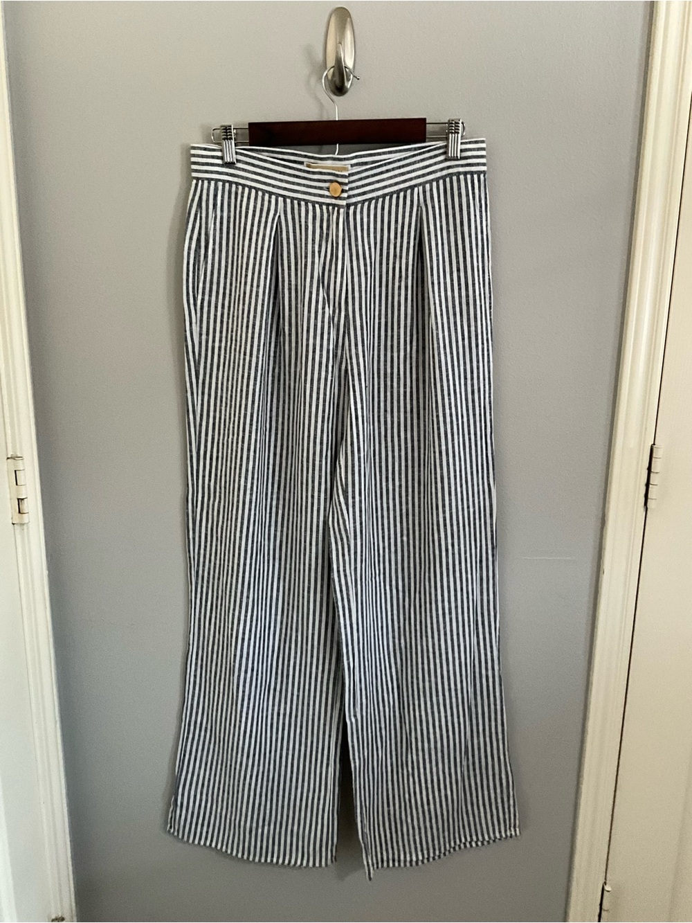 Michael Kors Black and White Striped Wide-Leg Trousers